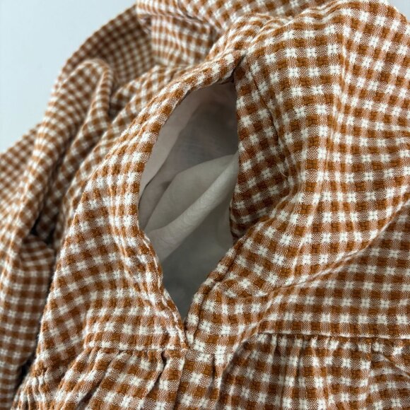 Madewell Gingham Puff Sleeve Wrap Dress Size XXL 2XL Golden Pecan Pockets NE793 - Picture 12 of 13